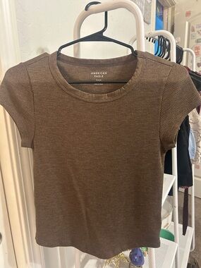 American Eagle Outfitters Chocolate Brown Ribbed Short Sleeve Tee